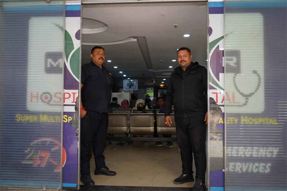 Hospital entry point and security presence at MR Hospital